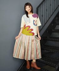 GJHJE03240 Jocomomola(ホコモモラ) Pincelade ジャカードストライプスカート ベージュ