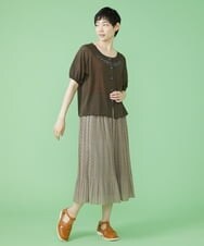 GJHJS33180 Jocomomola(ホコモモラ) Grano プリントプリーツスカート グリーン
