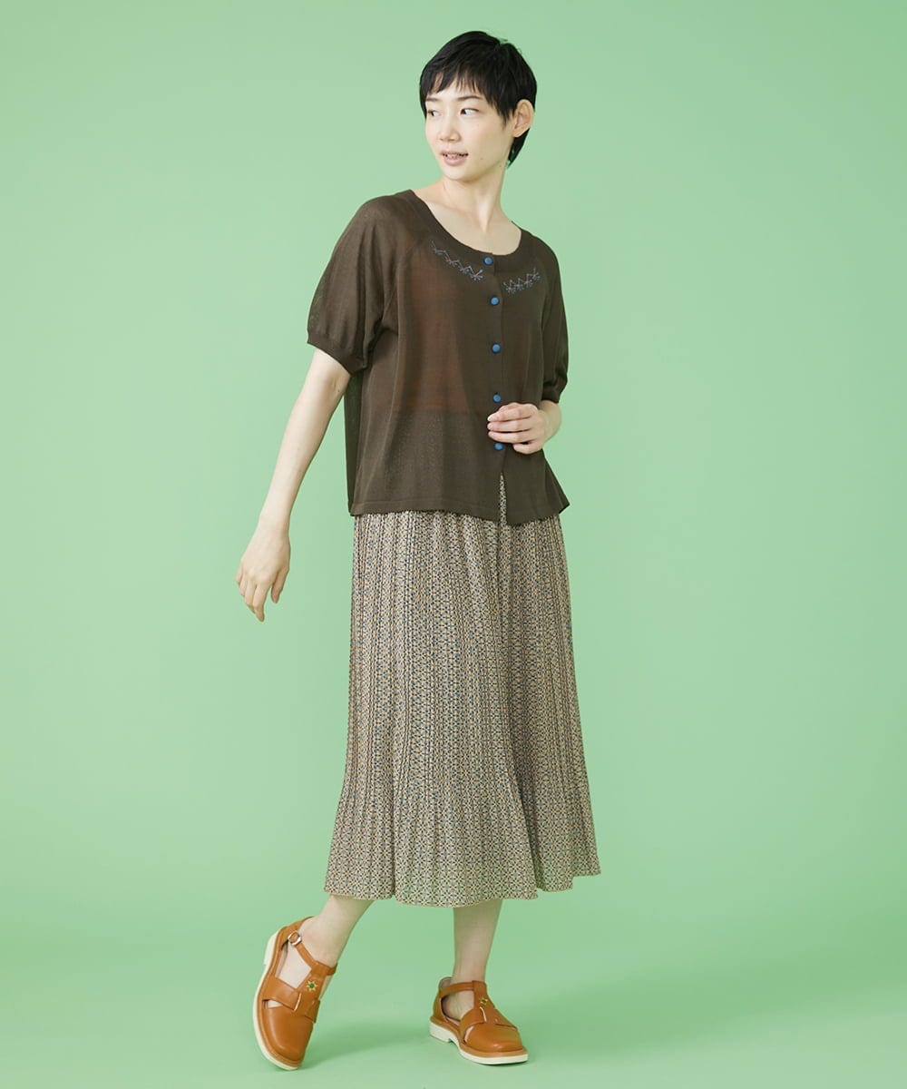 GJHJS33180 Jocomomola(ホコモモラ) Grano プリントプリーツスカート グリーン