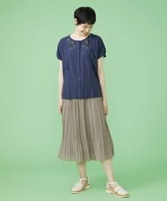 GJHJS33180 Jocomomola(ホコモモラ) Grano プリントプリーツスカート グリーン