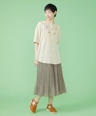 GJHJS33180 Jocomomola(ホコモモラ) Grano プリントプリーツスカート グリーン