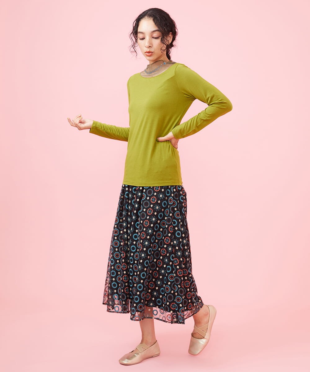 リングチュール総刺繍スカート(ロング・マキシ丈スカート 