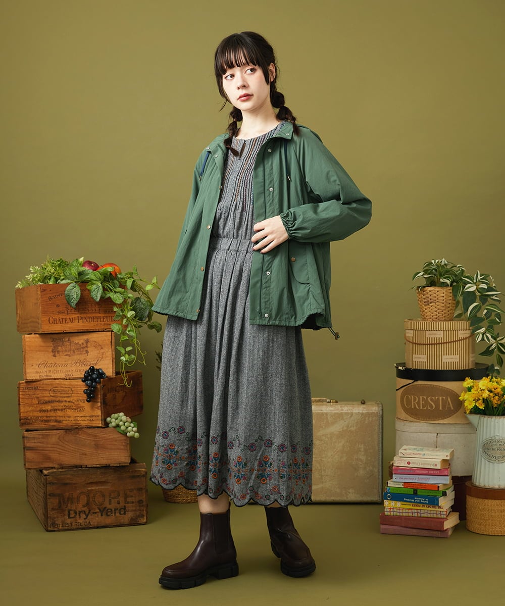 GJHLA31200 Jocomomola(ホコモモラ) Cama de flores コットンヘリンボーンフレアスカート ライトイエロー