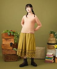 GJHLA31200 Jocomomola(ホコモモラ) Cama de flores コットンヘリンボーンフレアスカート ライトイエロー