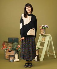 GJHLD30200 Jocomomola(ホコモモラ) Arte clandestino フラワープリントギャザースカート ブラック