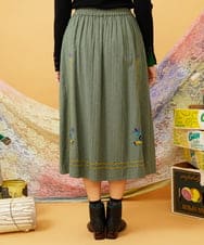 GJHLD33200 Jocomomola(ホコモモラ) フラワー刺繍ヘリンボーンギャザースカート グリーン