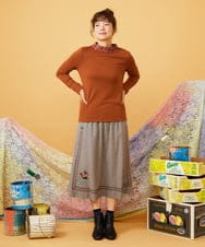 GJHLD33200 Jocomomola(ホコモモラ) フラワー刺繍ヘリンボーンギャザースカート ダークグレー