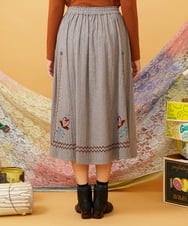 GJHLD33200 Jocomomola(ホコモモラ) フラワー刺繍ヘリンボーンギャザースカート ダークグレー