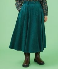GJHLS34190 Jocomomola(ホコモモラ) シャーリングコーデュロイ フレアスカート グリーン
