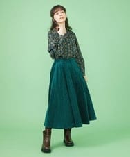 GJHLS34190 Jocomomola(ホコモモラ) シャーリングコーデュロイ フレアスカート グリーン