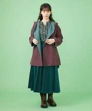 GJHLS34190 Jocomomola(ホコモモラ) シャーリングコーデュロイ フレアスカート グリーン
