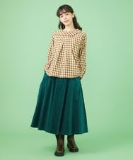 GJHLS34190 Jocomomola(ホコモモラ) シャーリングコーデュロイ フレアスカート グリーン