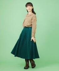 GJHLS34190 Jocomomola(ホコモモラ) シャーリングコーデュロイ フレアスカート グリーン