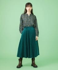 GJHLS34190 Jocomomola(ホコモモラ) シャーリングコーデュロイ フレアスカート グリーン