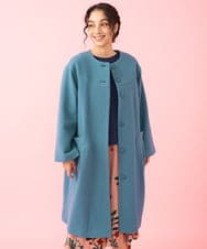 GJJAA30520 Jocomomola(ホコモモラ) メルトン ノーカラーロングコート ライトブルー