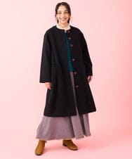GJJAA30520 Jocomomola(ホコモモラ) メルトン ノーカラーロングコート ブラック