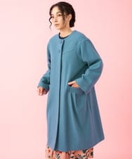 GJJAA30520 Jocomomola(ホコモモラ) メルトン ノーカラーロングコート ブラック