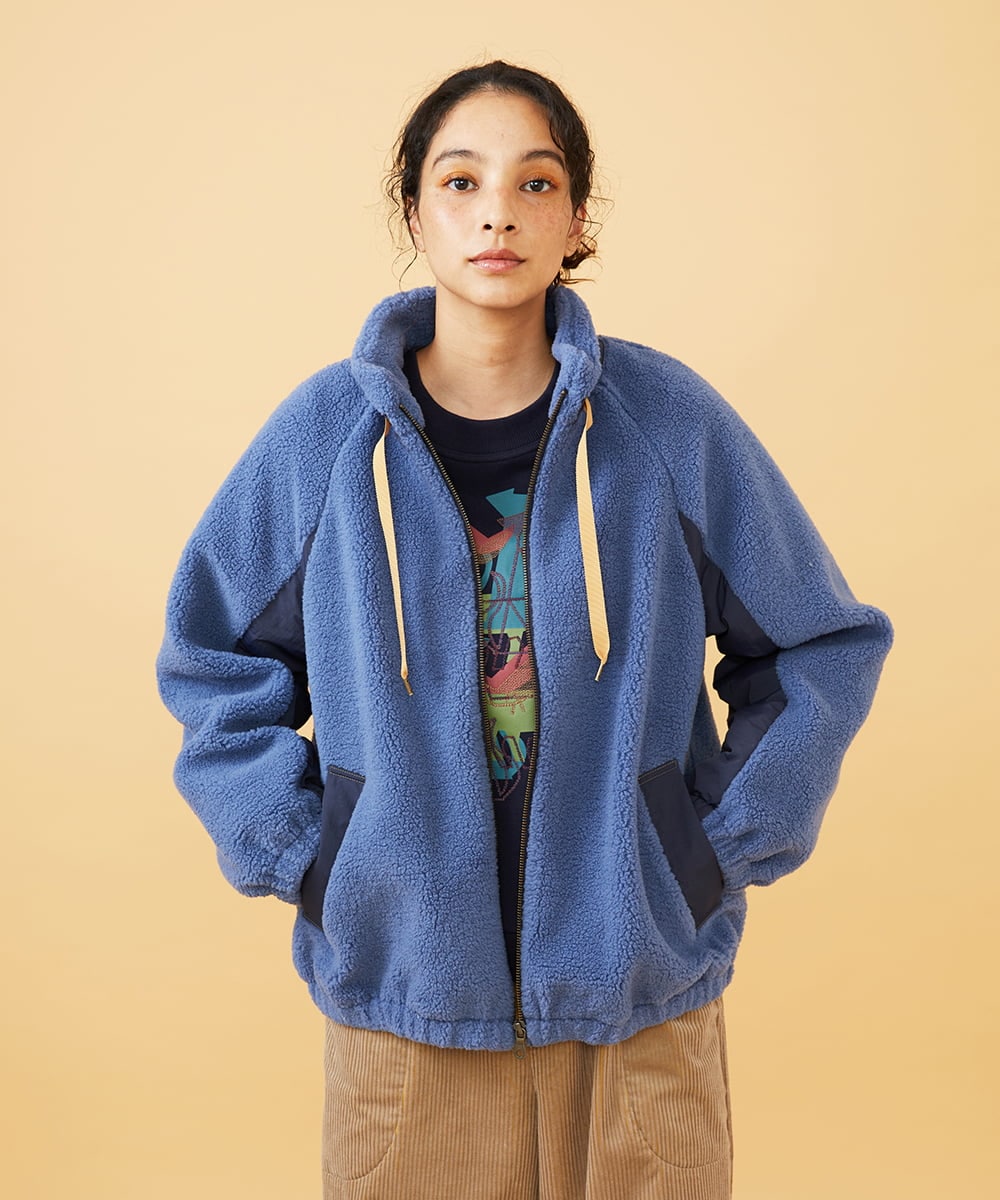 GJJAD71300 Jocomomola(ホコモモラ) Abrigo boa ボアブルゾン ブルー