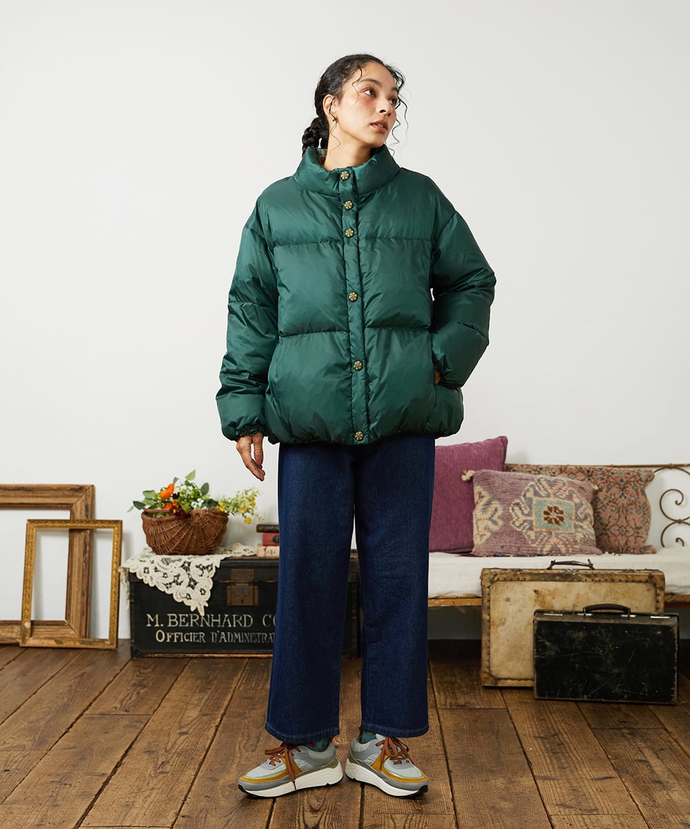 GJJAE38420 Jocomomola(ホコモモラ) 【リバーシブル】Flor Alta ショートダウンジャケット グリーン