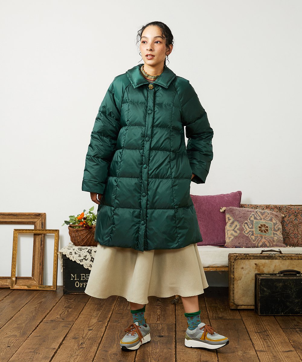 GJJAE39470 Jocomomola(ホコモモラ) 【リバーシブル】Flor Alta ロングダウンコート グリーン
