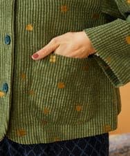 GJJAG02360 Jocomomola(ホコモモラ) Manchas モチーフ刺繍 コーデュロイジャケット グリーン