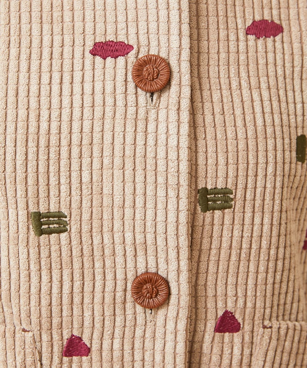 GJJAG02360 Jocomomola(ホコモモラ) Manchas モチーフ刺繍 コーデュロイジャケット ベージュ