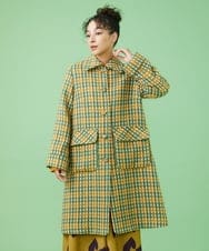 GJJAW02500 Jocomomola(ホコモモラ) ロービングチェック ロングコート アイボリー