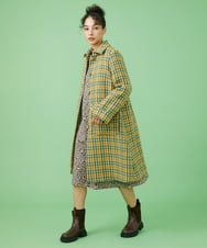 GJJAW02500 Jocomomola(ホコモモラ) ロービングチェック ロングコート アイボリー