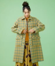 GJJAW02500 Jocomomola(ホコモモラ) ロービングチェック ロングコート アイボリー