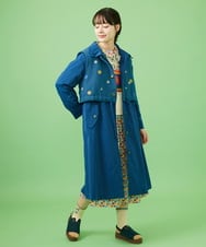 GJJCA02480 Jocomomola(ホコモモラ) 【3WAY】Juntos フラワー刺繍ベスト付きロングコート  ブルー
