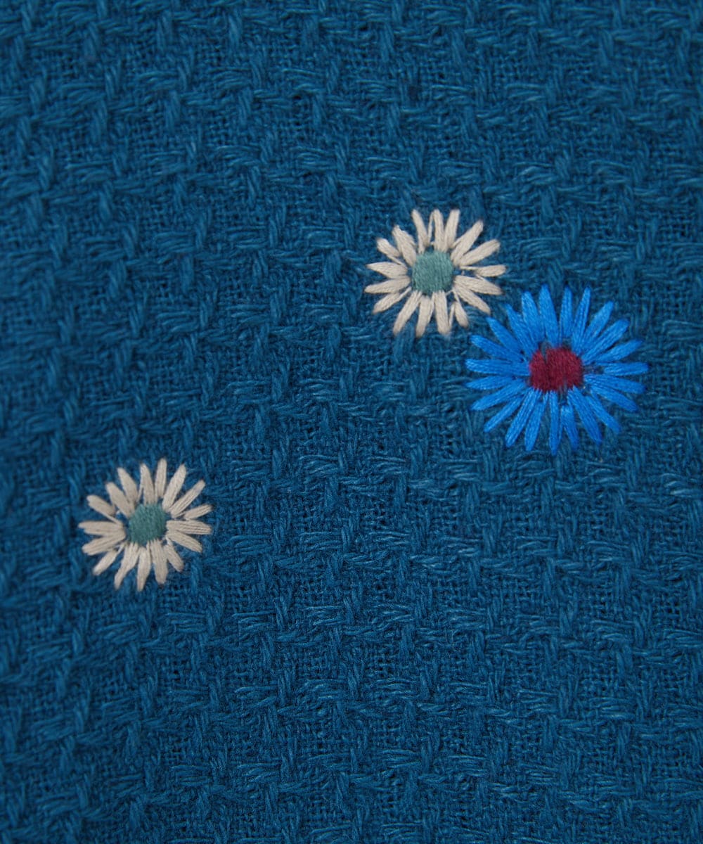 GJJCA02480 Jocomomola(ホコモモラ) 【3WAY】Juntos フラワー刺繍ベスト付きロングコート  ブルー