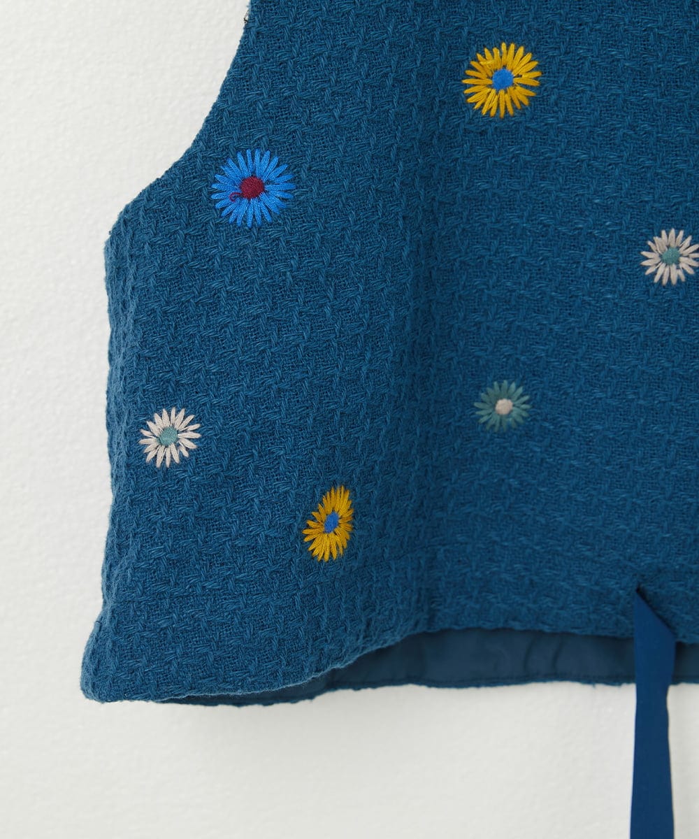 GJJCA02480 Jocomomola(ホコモモラ) 【3WAY】Juntos フラワー刺繍ベスト付きロングコート  ブルー