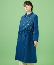 GJJCA02480 Jocomomola(ホコモモラ) 【3WAY】Juntos フラワー刺繍ベスト付きロングコート  ブルー