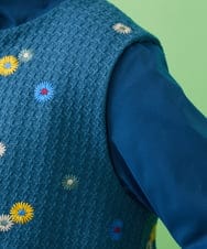 GJJCA02480 Jocomomola(ホコモモラ) 【3WAY】Juntos フラワー刺繍ベスト付きロングコート  ブルー