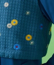 GJJCA02480 Jocomomola(ホコモモラ) 【3WAY】Juntos フラワー刺繍ベスト付きロングコート  ブルー