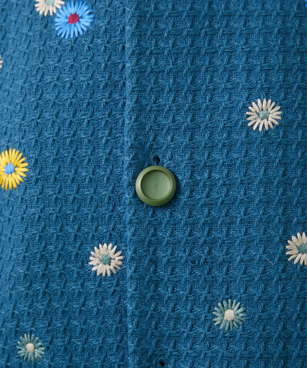GJJCA02480 Jocomomola(ホコモモラ) 【3WAY】Juntos フラワー刺繍ベスト付きロングコート  ブルー
