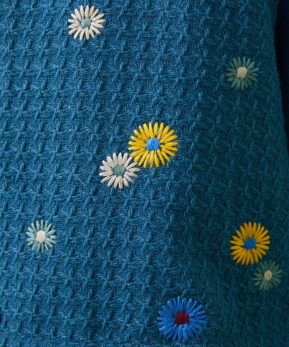 GJJCA02480 Jocomomola(ホコモモラ) 【3WAY】Juntos フラワー刺繍ベスト付きロングコート  ブルー