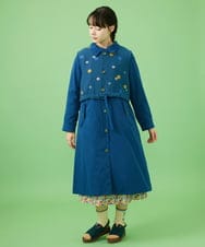 GJJCA02480 Jocomomola(ホコモモラ) 【3WAY】Juntos フラワー刺繍ベスト付きロングコート  ブルー
