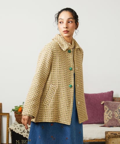 GJJCD02420 Jocomomola La escena inicial ジャカードハーフ丈コート