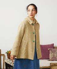 GJJCD02420 Jocomomola(ホコモモラ) La escena inicial ジャカードハーフ丈コート ベージュ