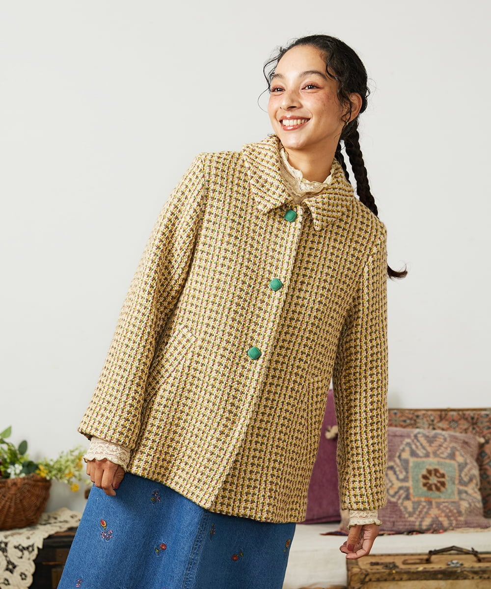 GJJCD02420 Jocomomola(ホコモモラ) La escena inicial ジャカードハーフ丈コート ベージュ