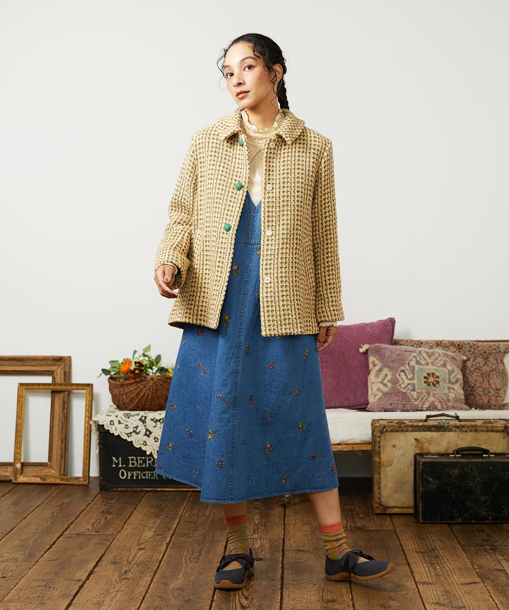 GJJCD02420 Jocomomola(ホコモモラ) La escena inicial ジャカードハーフ丈コート ベージュ