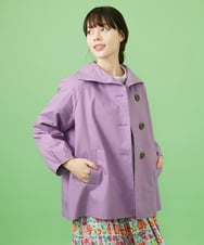 GJJDA32330 Jocomomola(ホコモモラ) 裏地プリント変形カラーミドルコート パープル