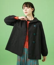 GJJDA32330 Jocomomola(ホコモモラ) 裏地プリント変形カラーミドルコート ブラック