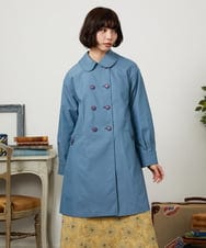 GJJDD30380 Jocomomola(ホコモモラ) 裏地プリントロングコート ブルー