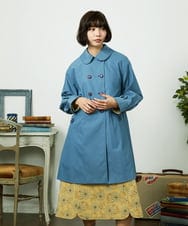 GJJDD30380 Jocomomola(ホコモモラ) 裏地プリントロングコート ブルー