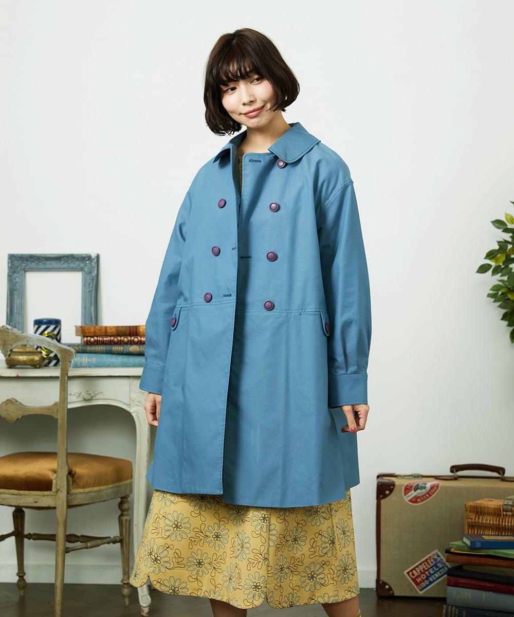 GJJDD30380 Jocomomola(ホコモモラ) 裏地プリントロングコート ブルー