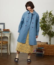 GJJDD30380 Jocomomola(ホコモモラ) 裏地プリントロングコート ブルー