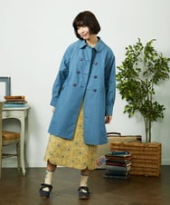 GJJDD30380 Jocomomola(ホコモモラ) 裏地プリントロングコート ブルー