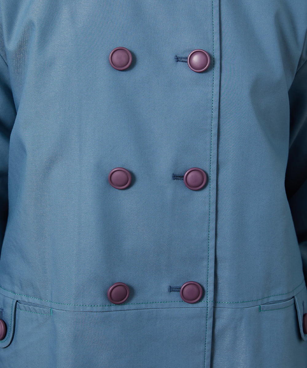 GJJDD30380 Jocomomola(ホコモモラ) 裏地プリントロングコート ブルー